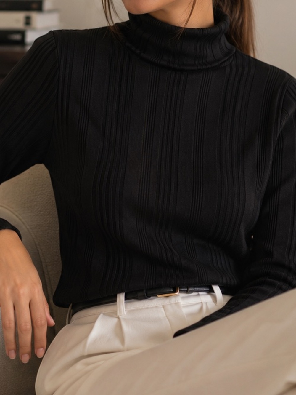 Knox Rose Black Ribbed Turtleneck Sweater